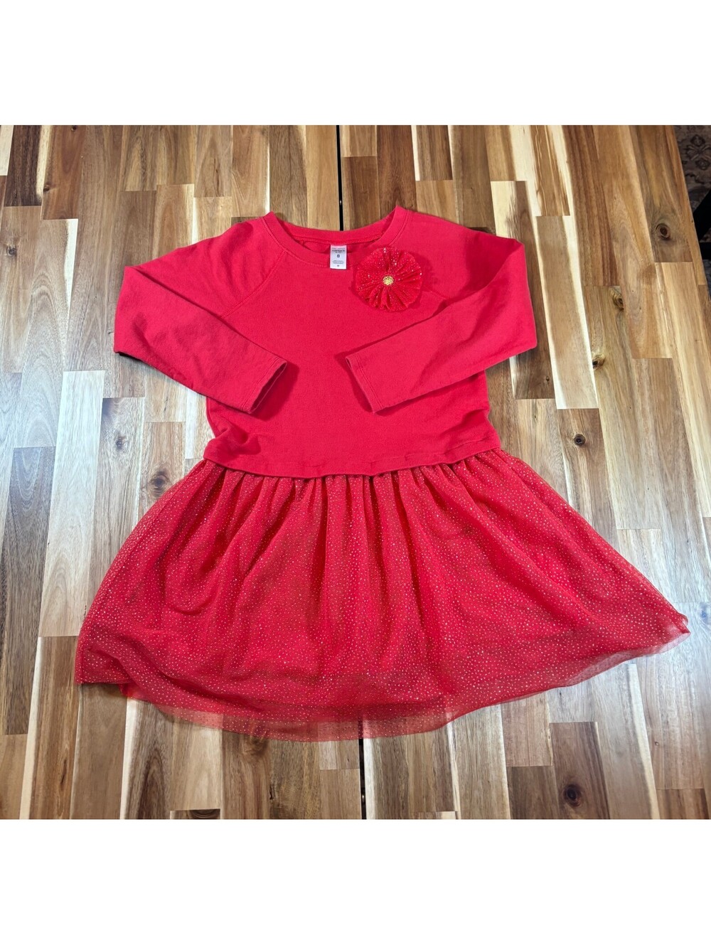 Carter’s Kid Girls Size 8 Red Gold Glitter Tulle Holiday Dress (2195)